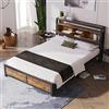 Ctastay Letto Matrimoniale 140x200 cm - Struttura in Ferro Altezza 35 cm, Testata con Contenitore - Letto a Piattaforma In Legno, Letto per Adulti, Adatto a Ragazzi e Adulti,senza Materasso.