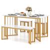 COSTWAY Set Tavolo da Pranzo a 4 Posti, Tavolo da Pranzo Rettangolare con Panca e 2 Sgabelli, con Gambe in Metallo Alate, per Cucina, Soggiorno, Sala da Pranzo, 150 x 80 x 75 cm