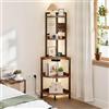 Dripex Scaffale angolare a 5 livelli con prese, libreria, scaffale con illuminazione a LED, scaffale per piante, per soggiorno, cucina, marrone vintage+nero, 40 x 40 x 152 cm