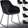 tectake® set di 6 sedie in velluto per sala da pranzo, poltrona elegante, sedia imbottita con schienale, poltroncina di design, per soggiorno, cucina, ufficio, gambe in metallo, 6 sedie - Nero/Nero