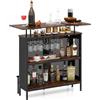 KOMFOTTEU Tavolo da bar con 1 ripiano rialzato e 6 portabicchieri, tavolo da vino a 4 livelli, tavoli per bere cucina, poggiapiedi in stile industriale, nero, 120 x 50 x 106,5 cm (rif. 2.0)