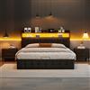 QMTXBYJ Letto matrimoniale con contenitore 140x190 con LED e USB, Letto imbottito 140x190 con contenitore idraulico, letto funzionale,Struttura letto con ripostiglio testiera e rete a doghe,PU