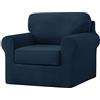 UNBBRRL Copridivano Elasticizzato Copridivano in Velluto 1 Posto con 1 Schienale E 1 Cuscino di Seduta Copridivano Separato Copridivano Antiscivolo Copripoltrona 3 Pezzi (Blu Marino)