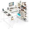 COSTWAY Scrivania Angolare a Forma di L, Scrivania ad Angolo Salvaspazio con Stazione di Ricarica, Scaffale, Supporto per Monitor, Gancio per Cuffie e Vassoio per Tastiera 160x108x10cm (Bianco)