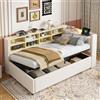 Wyibwy Letto imbottito singolo 90x200 cm con luce notturna e porte USB e Type-C, divano letto con ripiano e scomparti portaoggetti, letto divano contenitore idraulico,testiera imbottita,velluto,beige