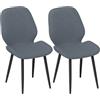 HOMCOM Set 2 Sedie da Pranzo Moderne, 46x56x86 cm, Nero e Grigio | Schienale Curvo, Sedie da Cucina, Tessuto Effetto Lino, Gambe in Acciaio, per Sala da Pranzo