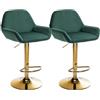 CLP Set di 2 Sgabelli da Bar Braga con Rivestimento in Velluto E Struttura in Oro I Regolabile in Altezza E Girevole A 360, Colore:Verde Scuro