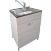 MABEL Mobile Sottolavello Cucina Olmo Grigio 1 Anta Organizer in Legno Nobilitato con Lavello da Appoggio in Acciaio - L 60 cm x P 50 cm x H 85 cm