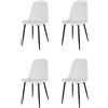 KEKOHOME Set 4 sedie sala da pranzo NUVOLA gambe in acciaio nero opaco, finta pelle bianca