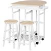 HOMCOM Carrello da Cucina Pieghevole, Mobile da Cucina Salvaspazio con 2 Sgabelli 2 Cassetti 5 Ruote (Rotazione 360°), Legno MDF Bianco