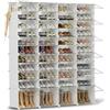 Orgahome Scarpiera salvaspazio a 44 scomparti con porta, scarpiera modulare in plastica chiusa bianca, mobile per scarpe ingresso fai da te per corridoio camera da letto