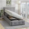 Wyibwy Letto imbottito 90x200 cm,Letto contenitore idraulico,multifunzionale singolo letto con tessuto di velluto, con Testata regolabile,adatto per adulti e ragazzi,Grigio