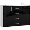 AKORD Cassettiera K45 con 4 cassetti e 2 ripiani con Ante | Mobiletti Ingresso Bagno | Armadio Cameretta | Comodino | B110 x H80 x P35 cm, peso 43 kg Bianco/Nero lucido