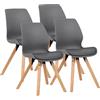 CLP Sedia da Pranzo Luna Imbottita, Set da 4, Moderna con Schienale, Robusta Fino a 136 kg, Sedie per Sala da Pranzo, Cucina e Soggiorno, Colore:Grigio, Materiale:Plastica