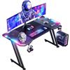 HLONONE 140 x 60 cm Scrivania Gaming LED, Tavolo Gaming Ergonomica, Postazione Gamer con Piano del Tavolo in Fibra di Carbonio, Scrivania per Computer con Porta Bicchiere e Ganci per Cuffie, Nero