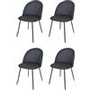 KEKOHOME Set 4 sedie sala da pranzo LUNA gambe in acciaio nero opaco, tessuto nero