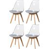 HJhomeheart Set di 4 Sedie da Pranzo Moderne Trasparenti, Sedie da Pranzo Imbottite Rimovibili, Sedie da Cucina dal Design Scandinavo (PU-Grigio)
