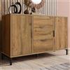 TOBIDOEN Credenza 120 cm con 2 ante e 3 cassetti in rovere scuro per camera da letto e soggiorno, Mobile alto con ripiano regolabile e maniglie nere - 120 x 40 x 76 cm