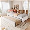 Trdlpyn Divano Letto 90 * 200 con Luci a LED e Presa USB & Tape-C, Letto Estraibile 90 * 190, Letto Imbottito con Vano Comodino, Rete a doghe in Legno, Flanella, Beige(Nessun materasso)