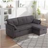 Wyibwy Divano letto,con contenitore e letto estraibile,con tasche laterali e cuscini,intercambiabile da sinistra a destra,combinazione di divano a L,divano angolare,velluto,grigio scuro
