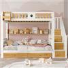 Dolamaní Letto a castello per 2 bambini, 90 x 200 cm, culla in legno con scala e spazio di archiviazione, griglia anticaduta, 2 cassetti e ripiano aperto, telaio in legno di pino e MDF (bianco+