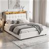 HYTKKBD Letto Imbottito 160 x 200 cm, Letto Matrimoniale con LED e Ricarica Wireless, Letti con Contenitore, Schienale Confortevole, Rete a Doghe, Senza Materasso