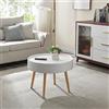 [en.casa] Tavolino Rotondo da Caffè 45 xØ60 cm Tavolo Basso da Salotto con Piano Rotondo a Vassoio Rimovibile e Contenitore Gambe in Legno di Pino per Soggiorno - Bianco