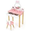 RELAX4LIFE 2 in 1 Toeletta Trucco Bambina con Sgabello, Scrivania con Specchio Rotondo Rimovibile, Cassetto con Manopola e 2 Organizer Porta Trucchi/Penne (Rosa)