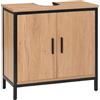 EUGAD Mobile Sottolavabo per Bagno, Mobiletto Copricolonna da Bagno con Ripiano, Armadietto a 2 Ante in Legno e Metallo per Lavandino, Nero + Rovere, 60x30x60cm