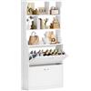 IRONCK Scarpiera Alta 165cm Salvaspazio Slim, Armadio/Organizzatore per Scarpe con 3 Ripiani Aperti e 2 Ante a Ribalta, Mobile Ingresso in Legno per Corridoio, Soggiorno, Bianco