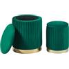 IlGruppone Set Di 2 Pouf Contenitore In Velluto Design Moderno Poggiapiedi,Sgabello Tondo con Coperchio Rimovibile e Seduta Imbottita Alta Densità Con Fascia In Metallo Capiente Storage Box - (Petrolio2)