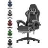 bigzzia Sedia da Gaming, Sedia Ergonomica Gaming con Cuscino Lombare+Poggiatesta,Sedia da Ufficio e Computer Regolabile in Altezza Per Adulti,Ragazze,Ragazzi (Con Poggiapiedi, Grigio)