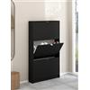 Bissolo Casa Scarpiera Moderna a 3 Ribalte, Mobile Portascarpe in Laminato Nero Opaco, 70.3x16.5x123.6 cm, Capacità 6 Paia, con Maniglia in Metallo