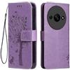 Topme Custodia in Pelle per Redmi A3 / Redmi A3X / POCO C61 (6.71 Inches), [ Cover per Telefono in Stile Gatto e Albero] - Viola chiaro