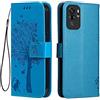 Topme Custodia in Pelle per Redmi Note 10S / Redmi Note 10 (4G) / POCO M5s (6.43 Inches), [ Cover per Telefono in Stile Gatto e Albero] - Blu