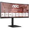 AOC CU34E4CV da 34 pollici WQHD Monitor, 120 Hz, VA, MPRT 4 ms, sincronizzazione adattiva, HDR Ready/HDR10, regolazione dell'altezza, altoparlante, (3440 x 1440, HDMI 2x 2.0, DP 1x 1.4 Hub USB) Nero