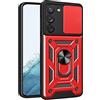 HONLEN Custodia Adatta per Samsung Galaxy S23 (6.1 Inches), Cover per PC Armor Anello kickstand con Base Magnetica - Rosso