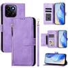 Generic Custodia a portafoglio per telefono compatibile con Honor 400 Smart, 5 scomparti per carte di credito, custodia con cerniera in pelle PU, chiusura magnetica, cavalletto con cinturino da polso, viola
