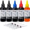 Aomya 500ml Kit di ricarica per stampanti a getto d'inchiostro HP 61 60 62 63 950 951 564 920 901 301 302 303 cartuccia ricaricabile CIS CISS System 5 x 100 ml (2 nero, 1 ciano, 1 magenta, 1 giallo)
