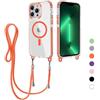 FERLAN Magnetica Cover per iPhone 12 Pro Max con Cordino, Compatibile con MagSafe, Custodia Traslucida PC Sottile TPU Antiurto Protettiva Case con Corda Collana Tracolla Laccio, arancione