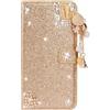 TUUNKMUY Custodia glitterata per iPhone 16 Pro Max, custodia a portafoglio in pelle antiurto con strass e nappa, con cavalletto, slot per carte di credito, chiusura magnetica, cover sottile per iPhone 16 Pro