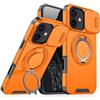Mixroom - Custodia Cover per iPhone 11 Protezione Antiurto Militare con Supporto cellulare a stand Cavalletto ad Anello Magnetico Copertura Fotocamera Slide Scorrevole C07 Arancione