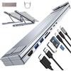 Eawfgtuw Docking station per laptop 8 in 1 in alluminio con ricarica rapida USB-C PD 100W, uscita 4K, lettore di schede SD/TF, porte USB 3.0, supporto per notebook regolabile in altezza per casa e