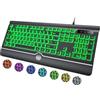 HeengYanson Tastiera per computer retroilluminata con stampa grande, tastiera retroilluminata a 7 colori con poggiapolsi, USB plug-and-play, tasti a lettere oversize facili da vedere e digitare, tastiera cablata