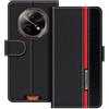 UOGNADGD Custodia in pelle a righe per Doogee Fire 7 Ultra 5G - Nero | 6.6 Custodia portafoglio flip con blocchi di colore, chiusura magnetica, supporto e portacarte