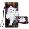 HopMore Cover per Samsung Galaxy A14 4G / 5G Custodia a Libro in Pelle PU Portafoglio Disegni per Ragazze Donne Ragazzi, Case Custodie Antiurto Flip Case per Samsung A14 4G / 5G, Gatto Bianco