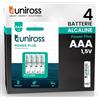 Uniross Pile Alcaline Mini Stilo AAA LR03 Power Plus da 1,5V Lunga Durata per Sveglie Orologi Telecomandi e Giocattoli Radiocomandati - Blister da 4 Batterie