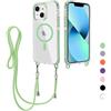 FERLAN Magnetica Cover per iPhone 15 Plus/iPhone 14 Plus con Cordino, Compatibile con MagSafe, Custodia Traslucida PC Sottile TPU Antiurto Protettiva Case con Corda Collana Tracolla Laccio, verde