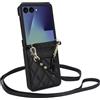 Generic Custodia a portafoglio per Motorola Razr 50, custodia a portafoglio in pelle con 2 carte di credito, cordino regolabile da polso, custodia per telefono da donna (nero)