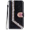 BLOTECH Case per Huawei P20 Lite Scintillante Portafoglio Flip Casi con Titolare Della Carta Kickstand Cinturino da Polso si Adatta per Huawei P20 Lite Copertura del Telefono Glitter PU Shell, nero